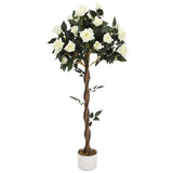 Garvee Albero di Rose Artificiali Rosa Bianco 75-150cm, Fiori Realistici, Tronco in Legno Naturale, Decorazione Interni ed Esterni - Bianco 120 cm