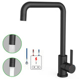 Garvee Rubinetto Cucina a Bassa Pressione con 3 Attacchi, 2 Tipi di Getto, Girevole 360°, Acciaio Inox 304, Ventil Ceramico, Facile da Installare, Per Boiler e Cucina Domestica - Nero