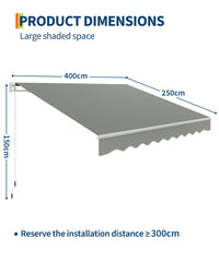 Garvee Gelenkarmmarkise 400x250 cm UV50+ Protezione, Regolabile Angolo, Poliestere 280g/m², Alluminio Resistente, Terrazza e Balcone, Montaggio a Parete