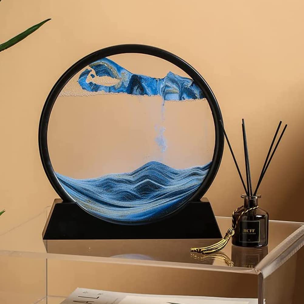 Clessidra artistica in movimento GARVEE 3D con paesaggio naturale da 7 pollici, blu, per soggiorno e ufficio