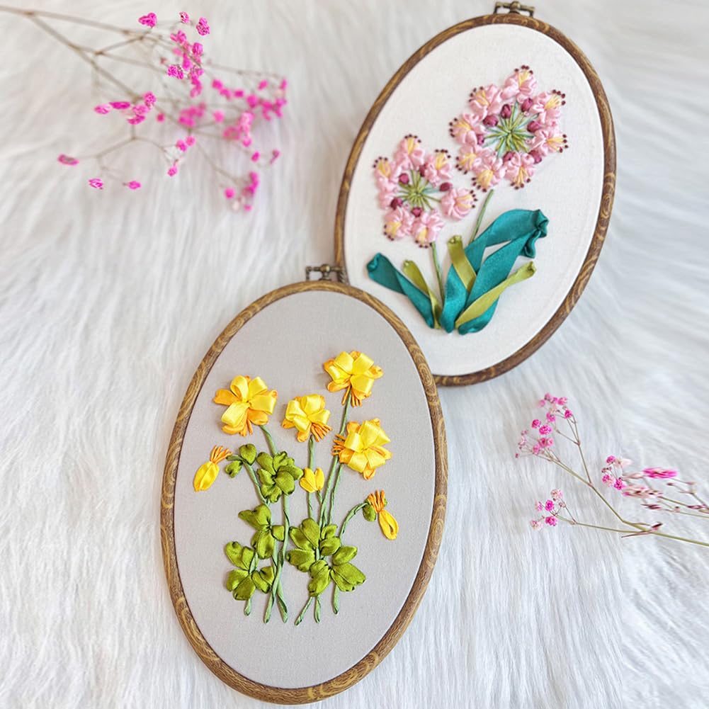 Kit per ricamo per principianti Garvee con telaio, ago, istruzioni - Set completo per ricamo con nastro 3D per persone creative, cotone, regalo per hobby