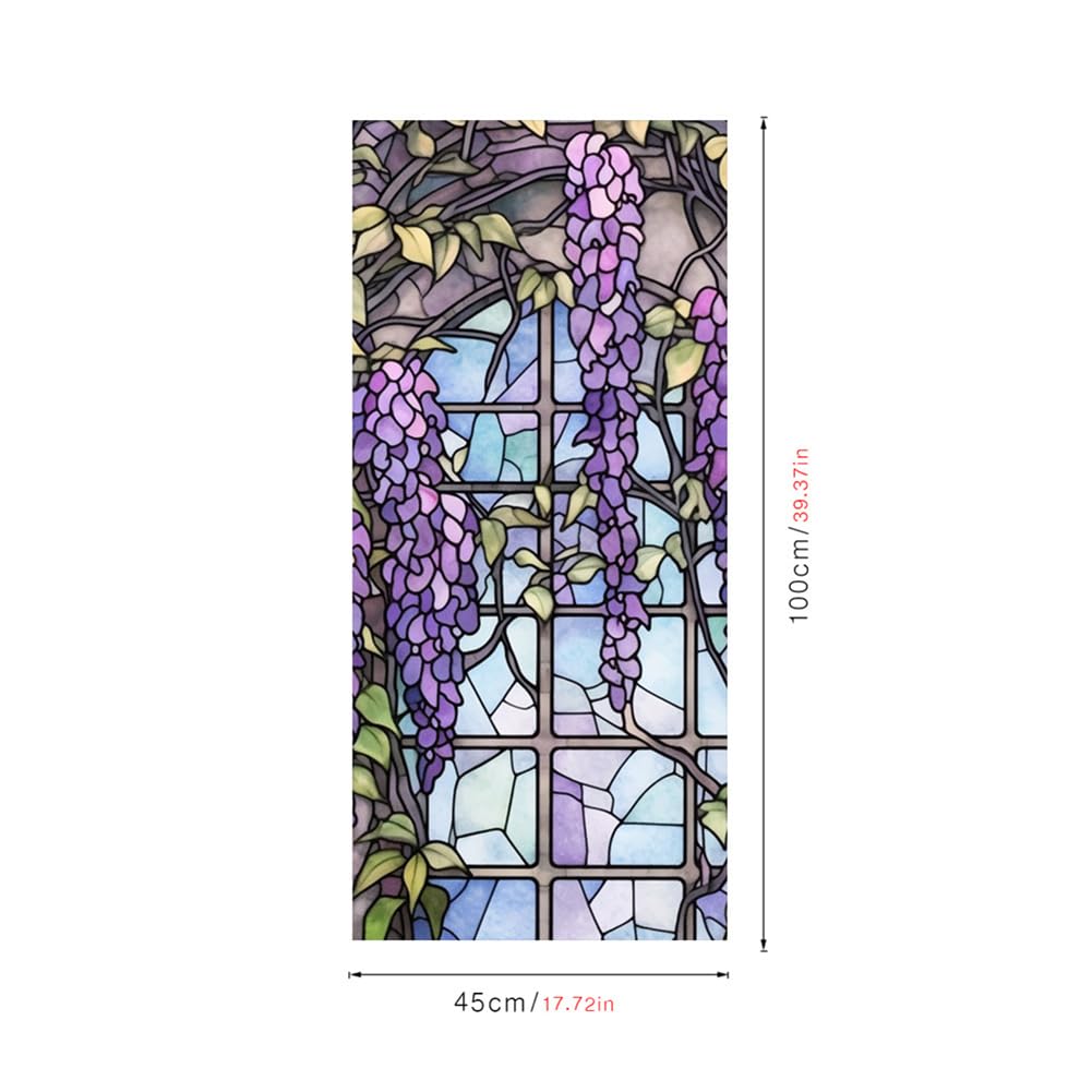 Pellicola per vetri colorati Garvee, motivo floreale, con blocco UV, isolamento termico, adesivi statici viola per decorazioni in vetro per finestre, 45x100 cm