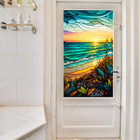 Pellicola per finestre in PVC Garvee con motivo tramonto sul mare, 45x100 cm, colorata, non adesiva, riutilizzabile, per soggiorno e ufficio
