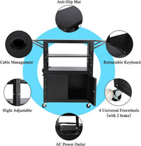 Carrello AV mobile Garvee con mobiletto bloccabile, altezza regolabile, supporto per laptop, acciaio, postazione di lavoro mobile, spazio di archiviazione, ideale per uffici, nero