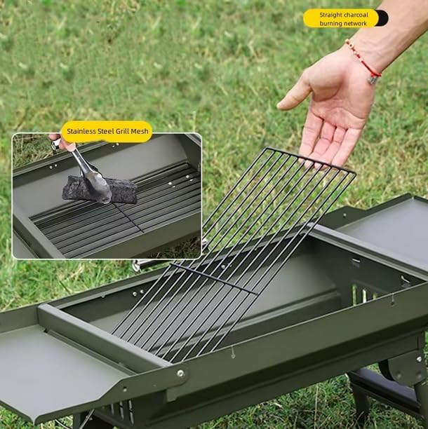 Garvee BBQ Grill Griglia portatile pieghevole Griglia a carbone per esterni Griglia da campeggio Ampia superficie di cottura per 3-6 persone Picnic Giardino