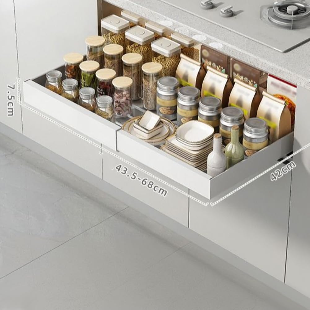 Garvee Organizer estensibile per armadio con pellicola adesiva, cassetti in acciaio al carbonio, ripiano per dispensa per cucina e soggiorno, bianco, grande