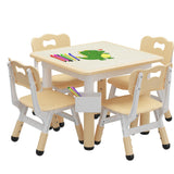 Garvee Set Tavolo e 4 Sedie per Bambini Regolabile in Altezza MDF Impermeabile Studio e Gioco 23.6" Colore Naturale - Giallo