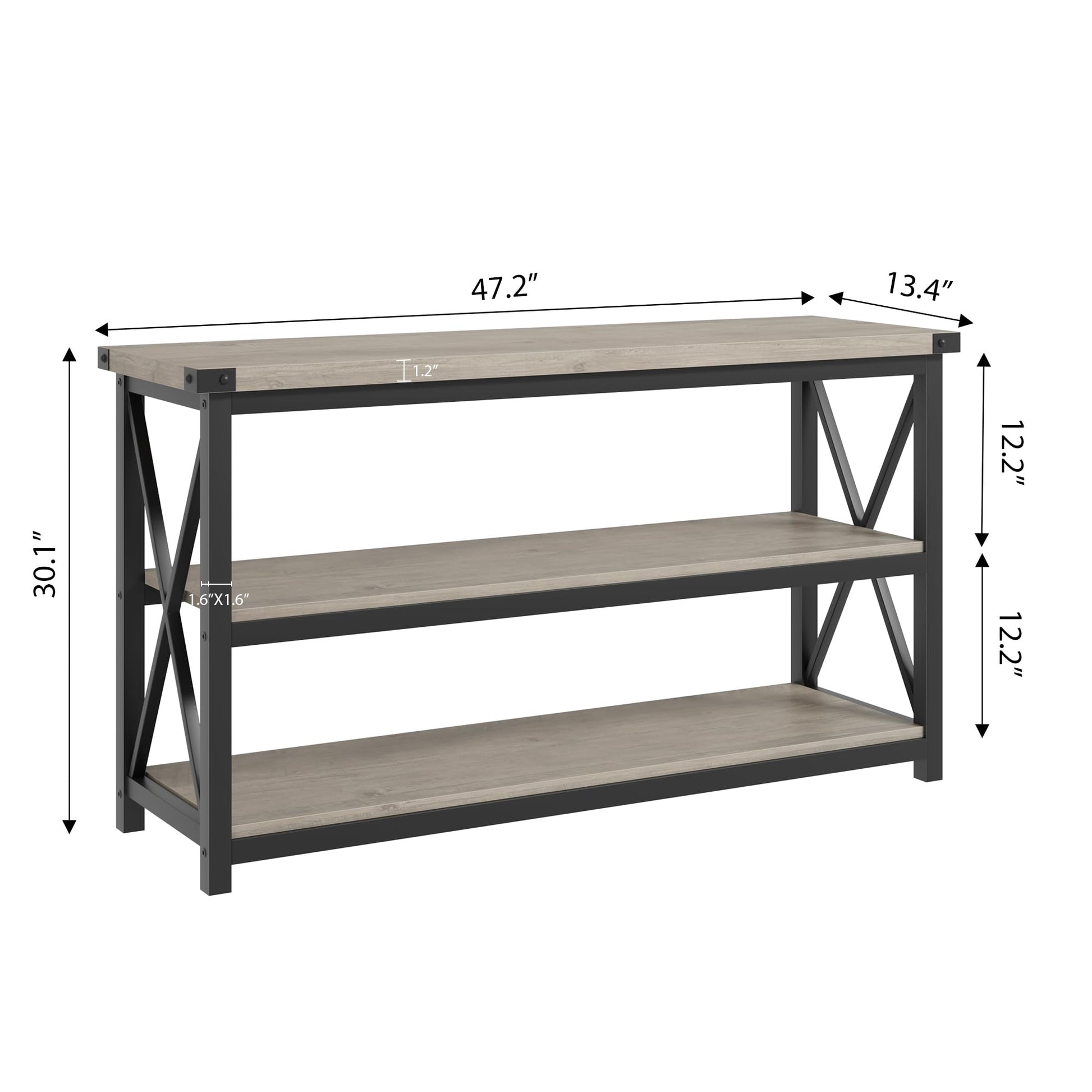 Tavolo consolle lungo industriale Garvee da 47" a 3 livelli con spazio di archiviazione per corridoio e soggiorno, marrone rustico