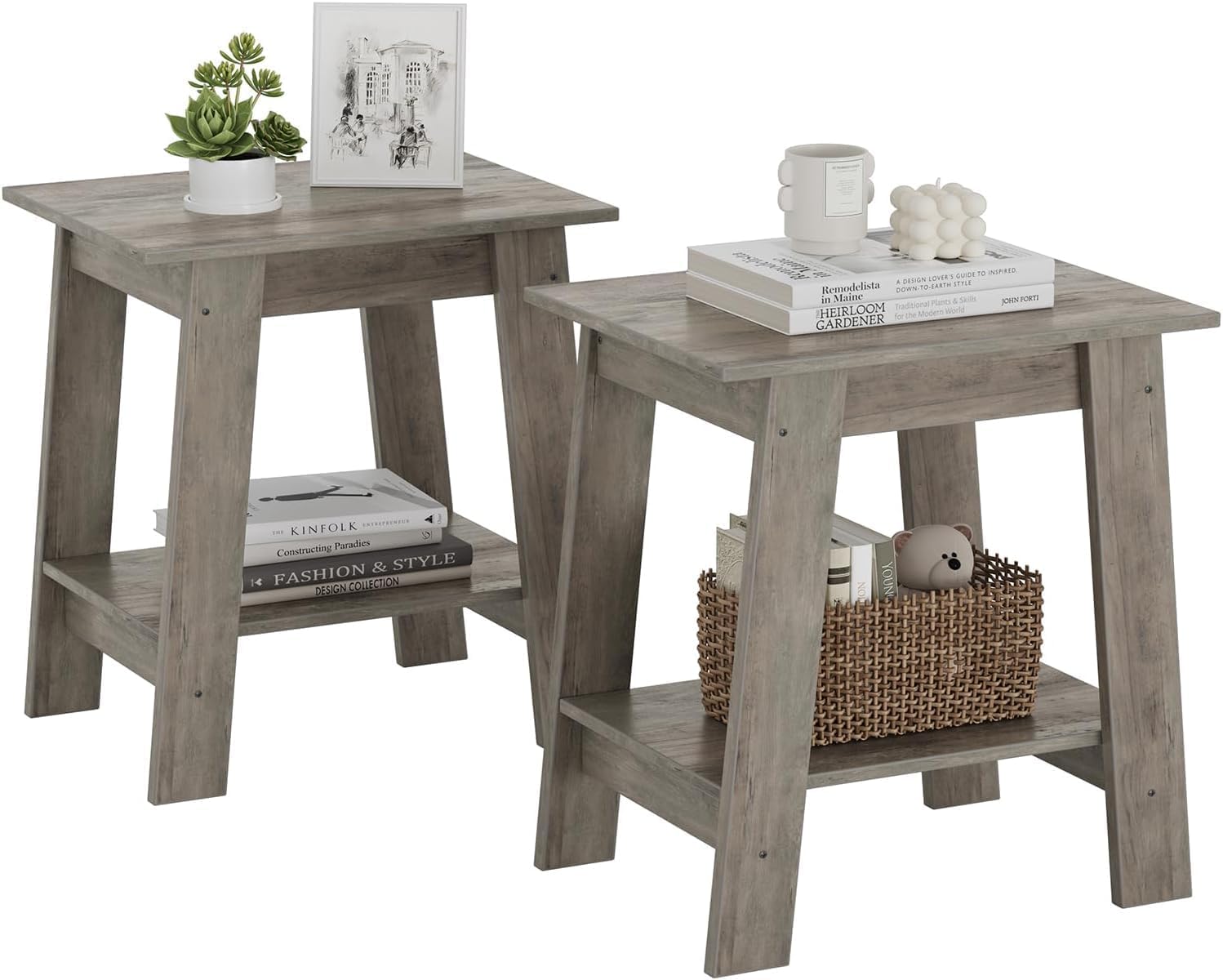 Set di tavolini laterali Garvee, 2 ripiani, compatto, robusto, effetto legno, soggiorno, camera da letto, 39,42 cm x 29,97 cm x 48,21 cm