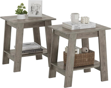 Set di tavolini laterali Garvee, 2 ripiani, compatto, robusto, effetto legno, soggiorno, camera da letto, 39,42 cm x 29,97 cm x 48,21 cm
