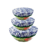 Garvee Set di 3 copriciotole in tessuto riutilizzabili, elastici, in cotone, con fantasie colorate, per cucina e picnic - Come mostrato