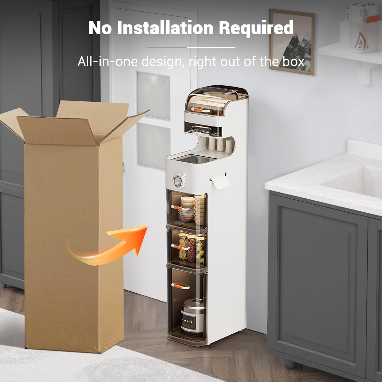 Mobiletto portaoggetti sottile per bagno Garvee, impermeabile con ruote, organizer stretto in plastica per cucina e camera da letto, trasparente, compatto