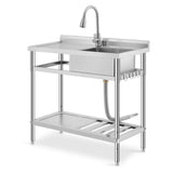 Garvee Lavello Utility Fatturabile in Acciaio Inox 39x20 con Piano Lavoro, Rubinetto Girevole, Ripiano Inferiore, Porta Coltelli, Ganci - Multiuso per Cucina e Garage