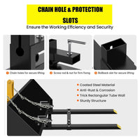 Forche per pallet con morsetto Garvee da 43" e capacità di carico di 2000 libbre, barra stabilizzatrice regolabile, acciaio per impieghi gravosi, forche per caricatore frontale, montaggio rapido, per trattori e minipale