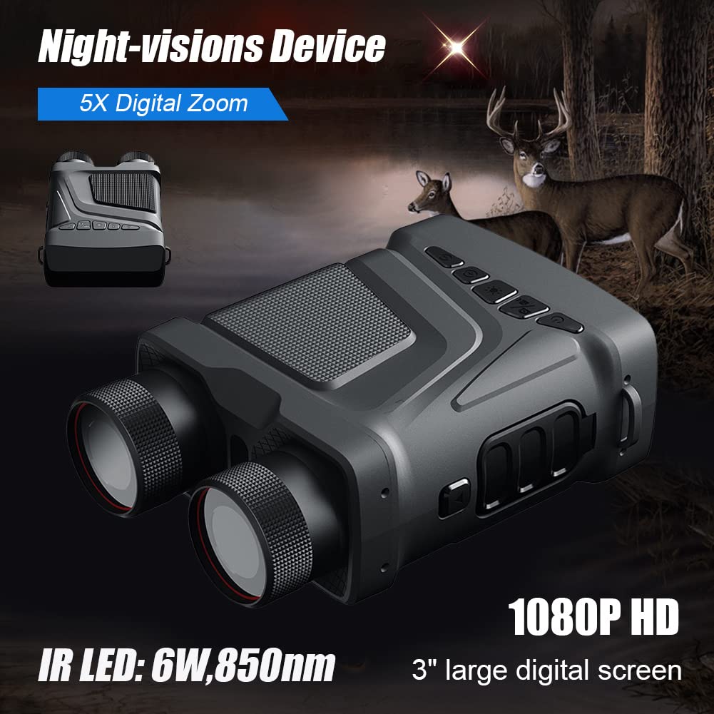 Binocolo per visione notturna Garvee 1080P 5X Zoom ricaricabile con 7 livelli IR 850NM per osservazione notturna all'aperto Display da 3" Nero