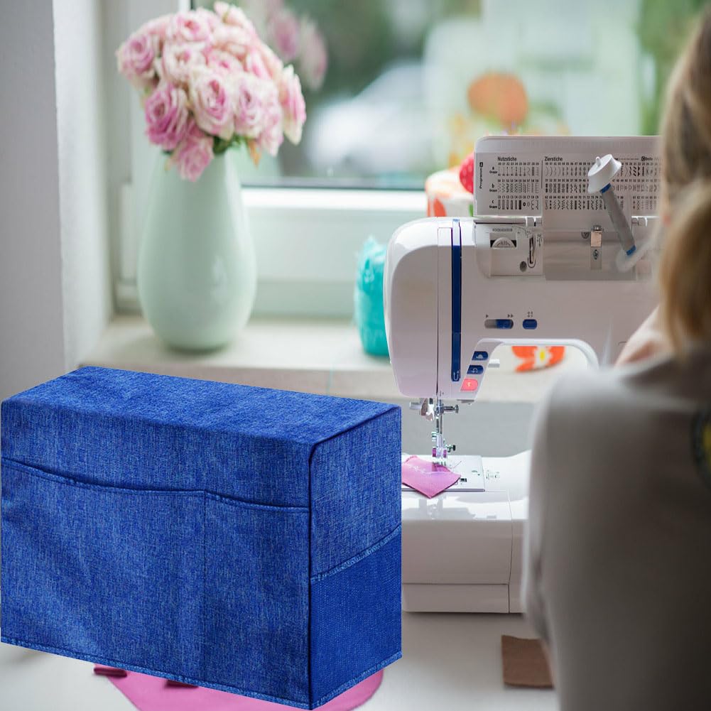 Garvee Copertura per macchina da cucire con tasche portaoggetti, pieghevole, antipolvere, tessuto Oxford, blu, per stanza da cucito