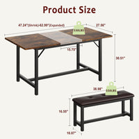 Tavolo da pranzo estensibile Garvee per 4-6 persone con protezioni angolari e panche imbottite, legno MDF, robusta base a H, salvaspazio, ideale per stanze piccole, nero