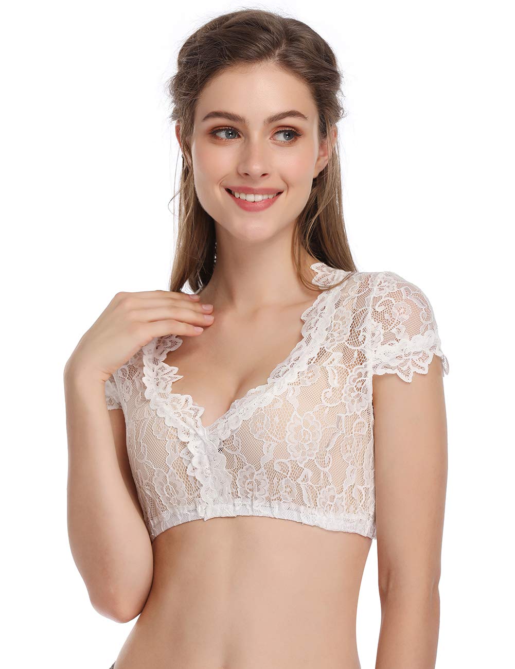 Camicetta Dirndl Garvee in pizzo, camicetta tradizionale per l'Oktoberfest, manica corta in pizzo bianco, taglia S