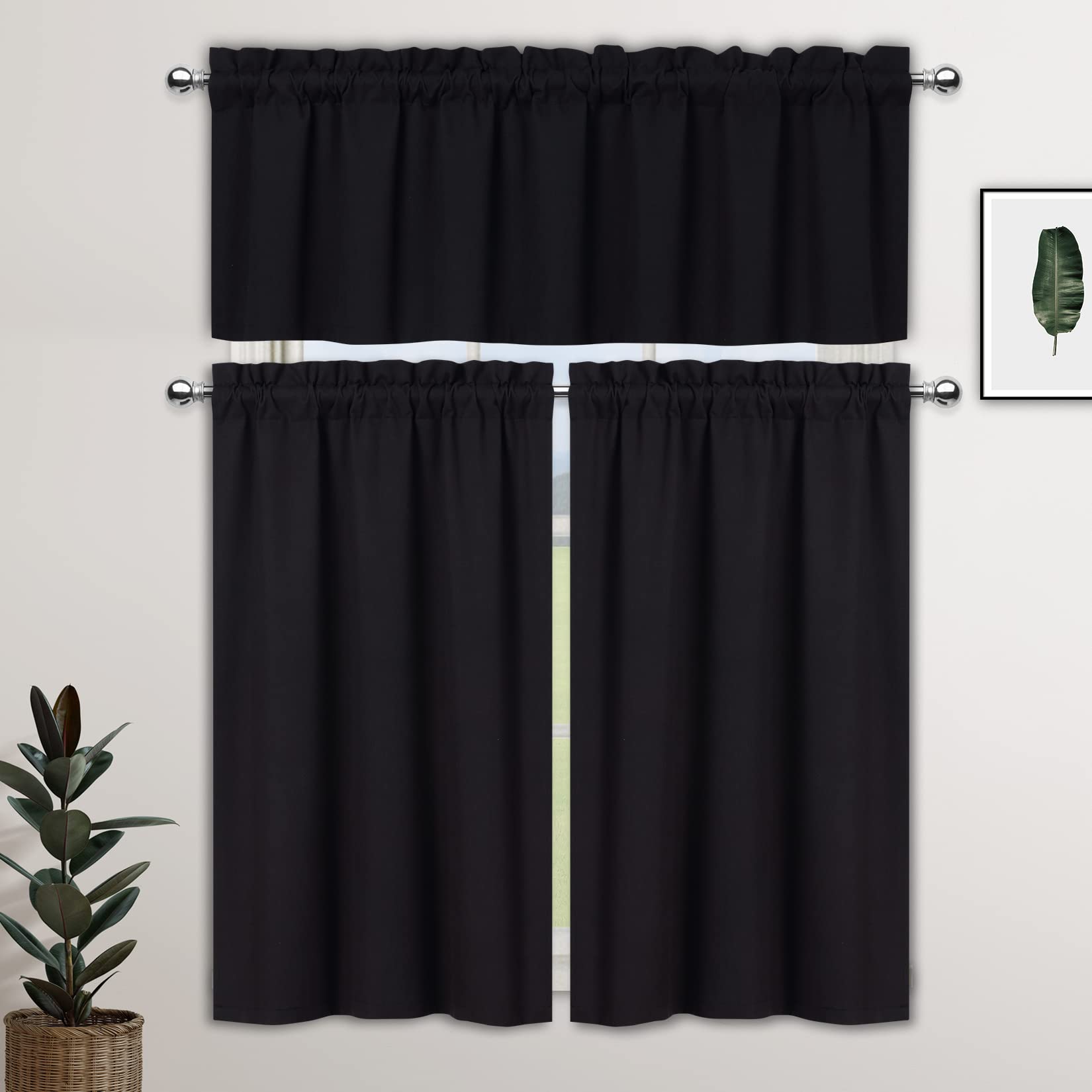 GARVEE Pannelli per tende da cucina opachi 66x91 cm, 2 pezzi, termoisolanti, insonorizzati, neri, stile country, stile bistrot