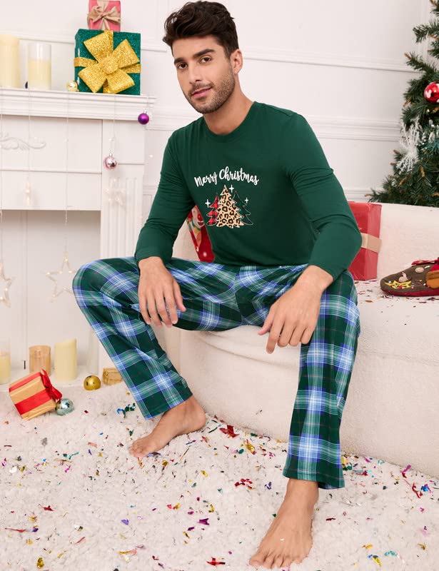 Garvee Pigiama natalizio per la famiglia, pigiama a due pezzi a maniche lunghe per uomo, verde, taglia 1 XL