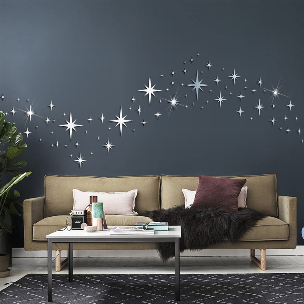 Garvee 82pcs Adesivi da Parete a Specchio Stella in Acrilico Impermeabili Riutilizzabili per Camerette e Asili
