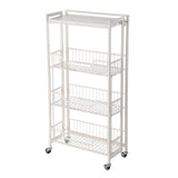Carrello Cucina Pieghevole 4 Livelli con Ruote, Struttura Metallica, Ceste e Piano in Legno, Freni, per Frutta e Snack, Salvaspazio, Resistente