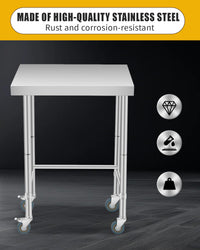 Tavolo da lavoro in acciaio inox Garvee 18x28 pollici con ruote, robusto e mobile, resistente al calore, antiruggine per cucina e officina, argento
