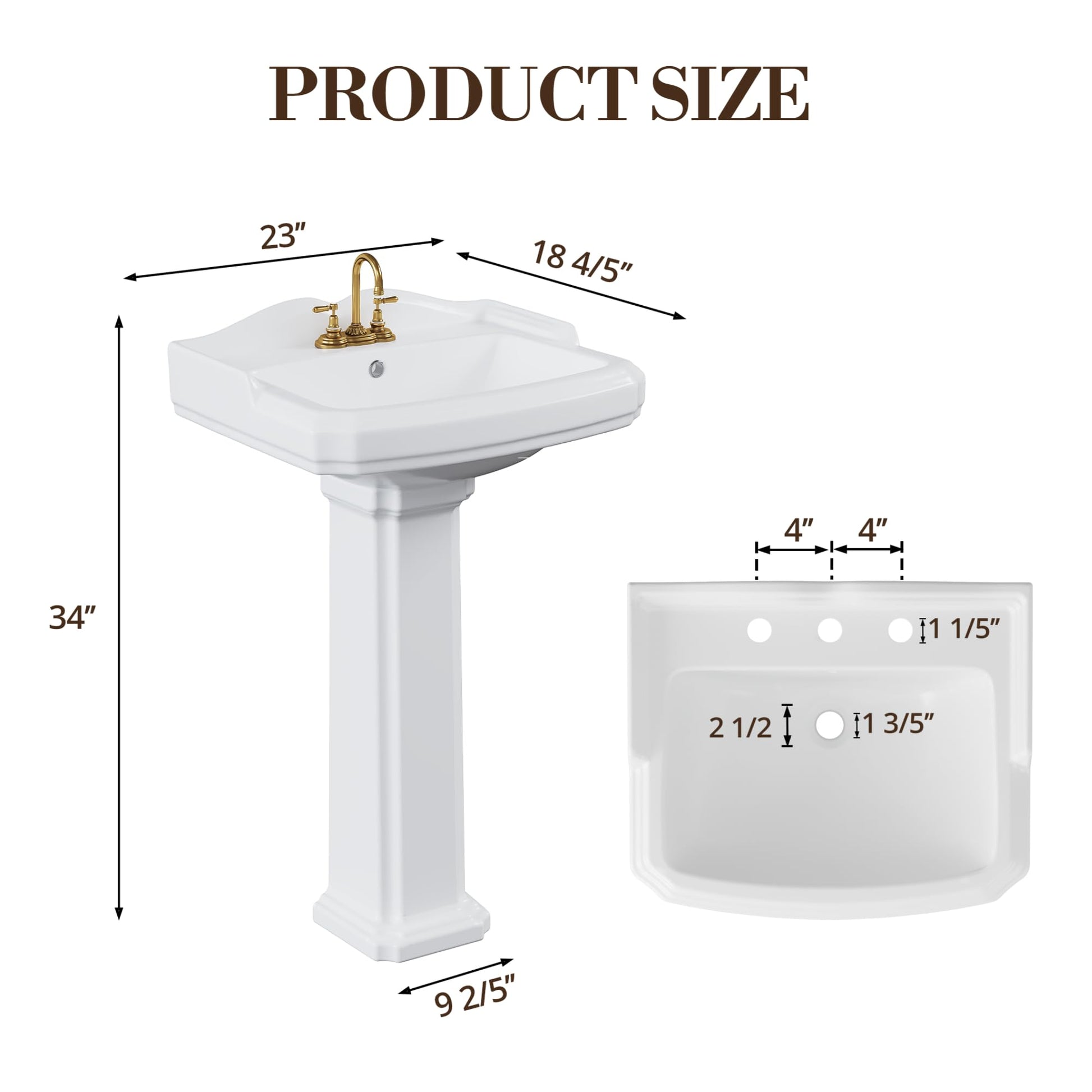 Lavabo rettangolare in ceramica Garvee da 23x19 pollici con rubinetto a 3 fori e troppo pieno per bagno moderno in bianco