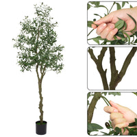 Albero di ulivo artificiale Garvee da 213.36 cm con foglie e frutti realistici per soggiorno, camera da letto, ufficio, 210 cm, verde