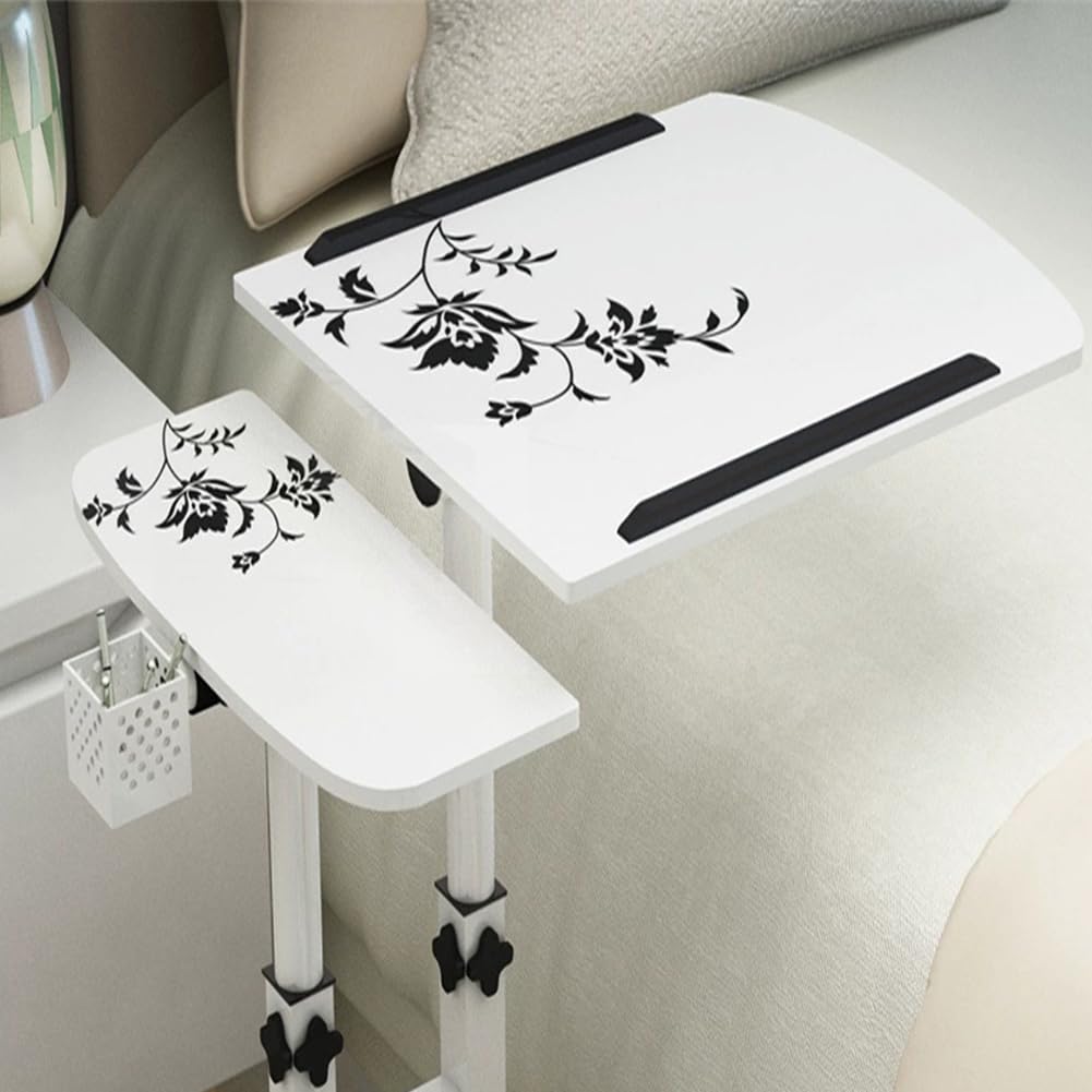 Tavolo da letto mobile Garvee con ruote, tavolo per laptop regolabile in altezza per letto d'ospedale, letto per allattamento, 60×40x65-95 cm, nero