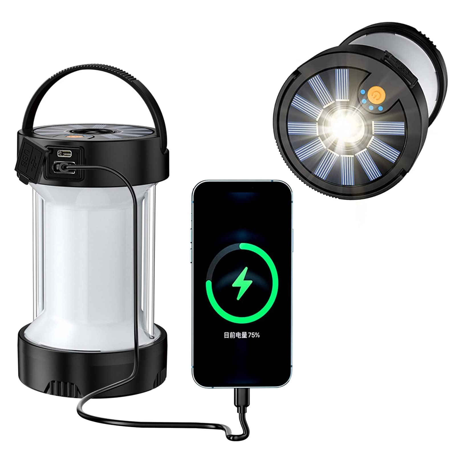 Lampada solare da campeggio Garvee a LED ricaricabile in plastica portatile per la pesca notturna all'aperto in caso di emergenza