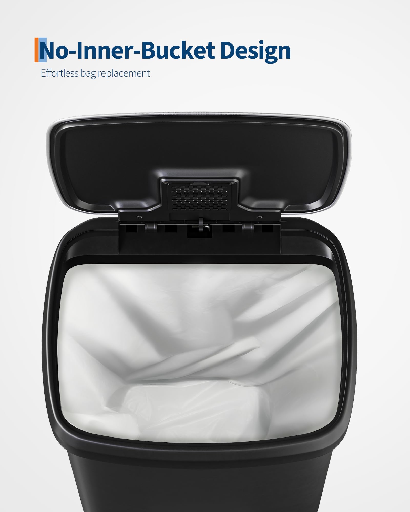 Pattumiera in plastica Garvee da 13 galloni con coperchio, antiruggine, chiusura ammortizzata, ABS, per cucina e ufficio, grande, bianco