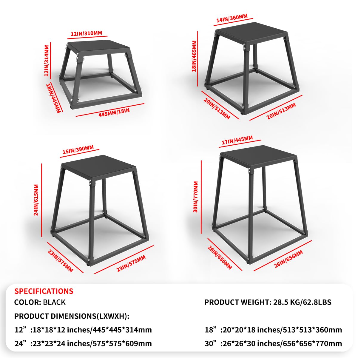 Box per salto pliometrico Garvee da 18 pollici, acciaio, superficie antiscivolo, per allenamento a casa, 20x20x18 pollici, nero