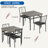 Set da pranzo Garvee da 3 pezzi per 2 persone, tavolo quadrato con sedie imbottite, legno MDF, grigio rustico, compatto per cucina e sala da pranzo
