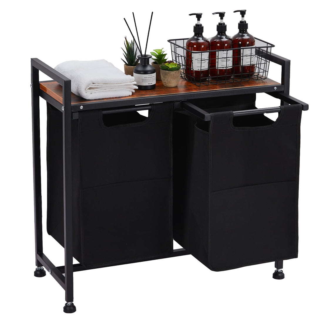 Cesto portabiancheria Garvee con ripiano, 23 galloni, 2 tasche estraibili, truciolato di legno, tessuto Oxford, per bagno e camera da letto, rimovibile