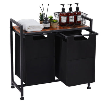 Cesto portabiancheria Garvee con ripiano, 23 galloni, 2 tasche estraibili, truciolato di legno, tessuto Oxford, per bagno e camera da letto, rimovibile