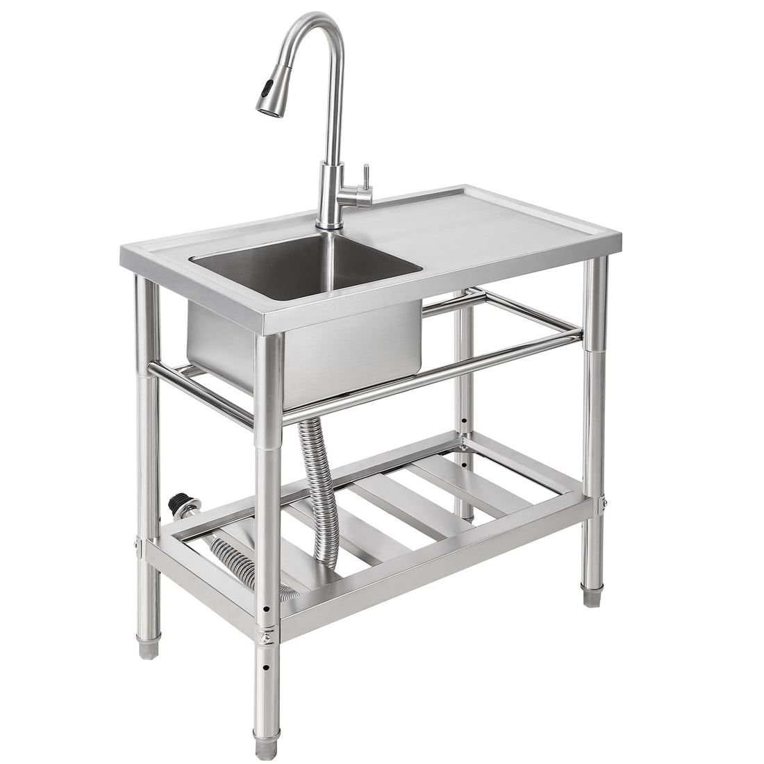 Lavello multiuso in acciaio inox Garvee 30x16x30 pollici con rubinetto girevole a 360° per cucina e garage, antiruggine, multifunzionale