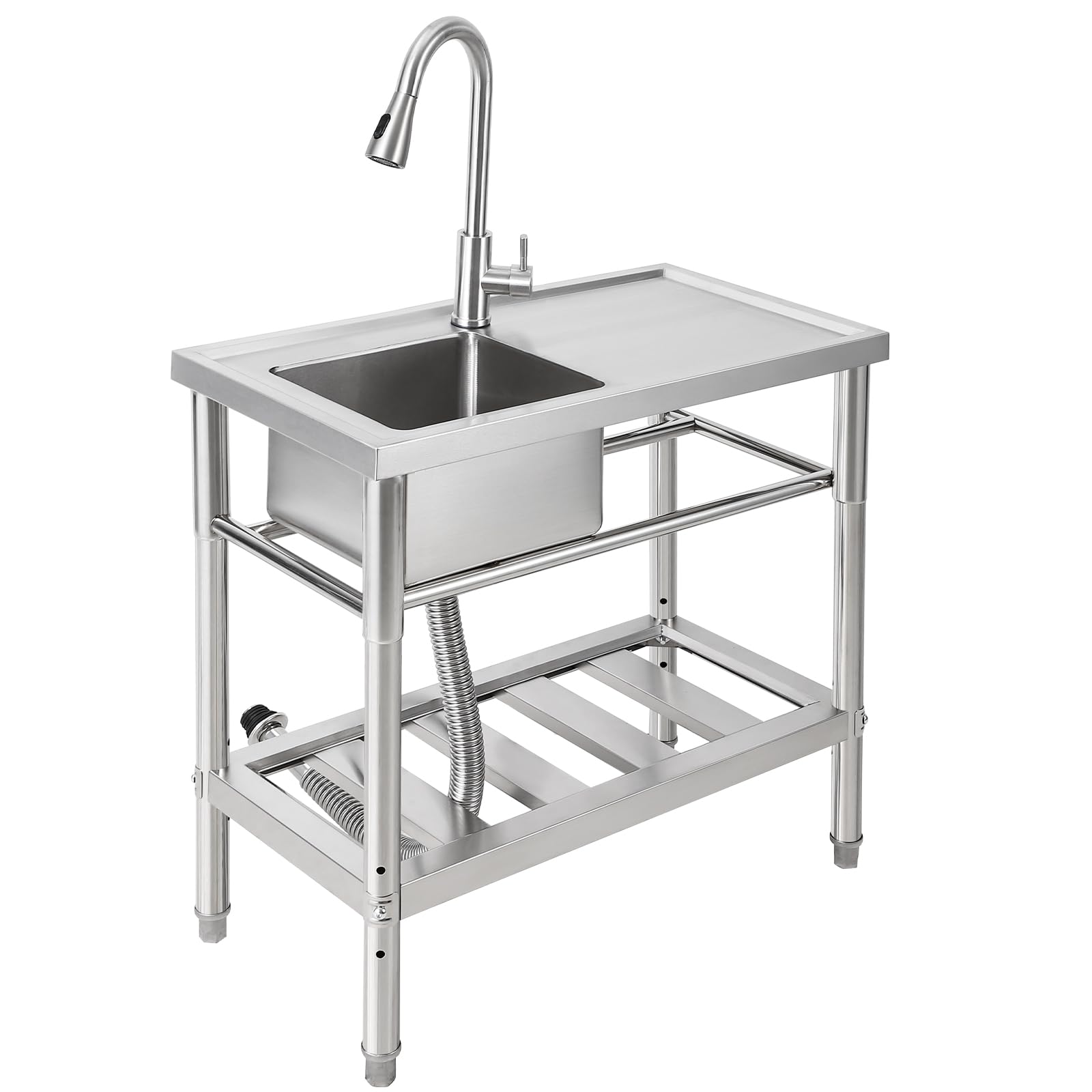 Lavello multiuso in acciaio inox Garvee 30x16x30 pollici con rubinetto girevole a 360° per cucina e garage, antiruggine, multifunzionale