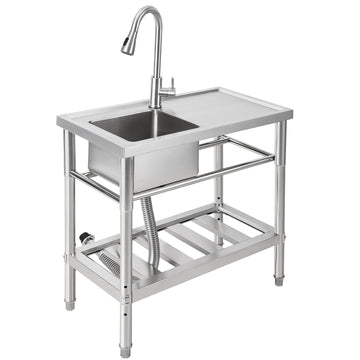 Lavello multiuso in acciaio inox Garvee 30x16x30 pollici con rubinetto girevole a 360° per cucina e garage, antiruggine, multifunzionale