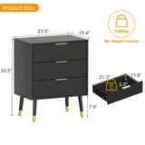 Garvee Cassettiera Alta 3 Cassetti con Maniglie Oro, Design Fluted, MDF Robusto, Nero, per Camera e Ingresso, Antiribaltamento, Compatta - Nero--3 Cassetti