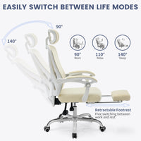 Sedia da ufficio ergonomica Garvee in rete con supporto lombare regolabile e poggiapiedi per ufficio e gaming, bianca, comoda e traspirante