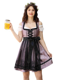 Garvee Dirndl Midi da donna, abito tradizionale da 3 pezzi con camicetta e grembiule in pizzo per l'Oktoberfest, varie taglie