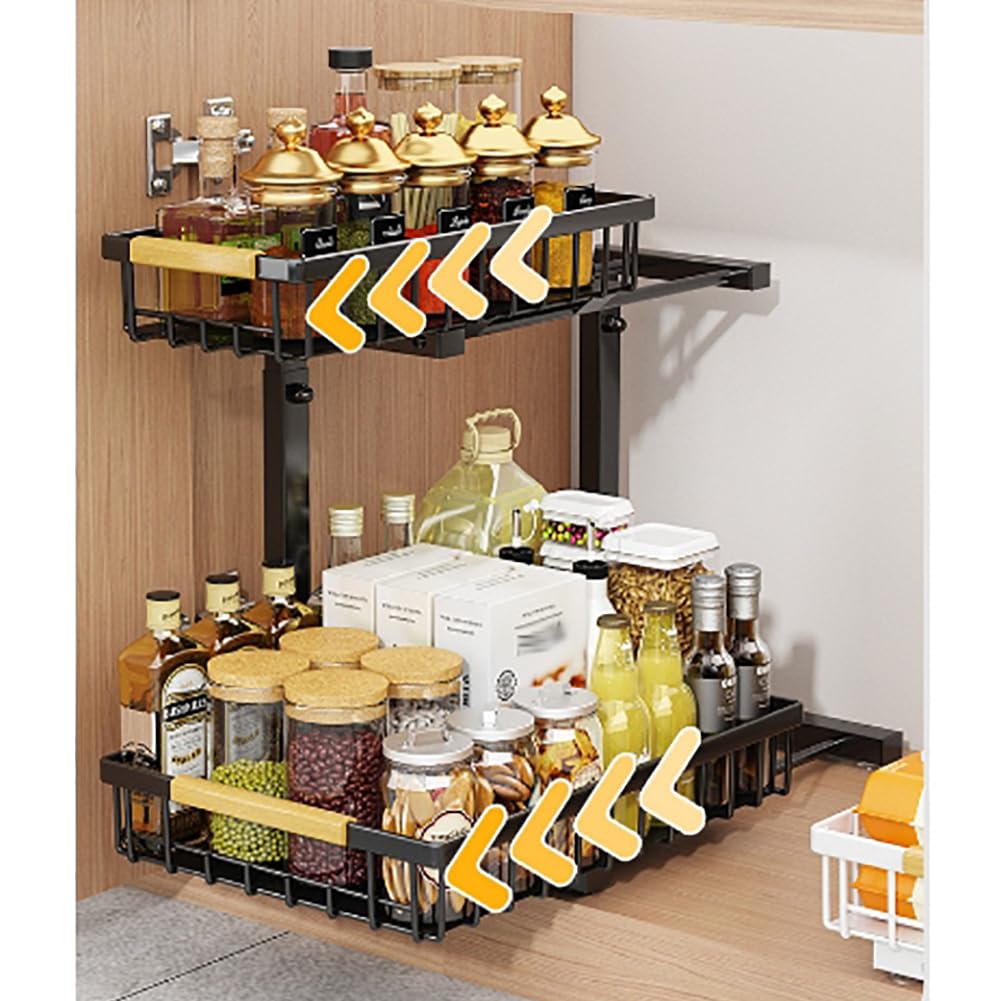 Garvee Organizer sottolavello in formato L con ripiano scorrevole a 2 livelli per cucina e bagno, altzza regolabile, antiruggine, acciaio al carbonio