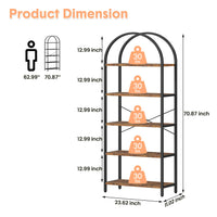 Libreria Garvee a 5 ripiani con struttura in metallo arcuato, moderno scaffale in legno, ampio spazio di archiviazione per soggiorno e ufficio