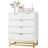 Garvee 5-Schubladen-Schrank MDF Bianco mit Goldfüßen für Wohnzimmer und Büro, 73x51,5x20,5 cm, Modernes Rhombus-Design