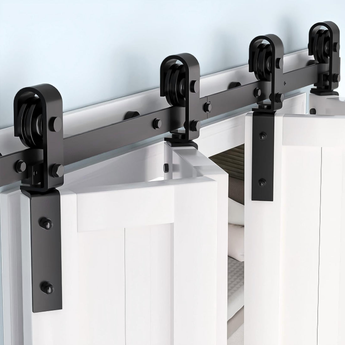 Set di ferramenta per porte scorrevoli a soffietto Garvee da 72", capacità di carico di 400 libbre, cuscinetti a sfera silenziosi, acciaio, salvaspazio, 4 porte, per uso residenziale e agricolo