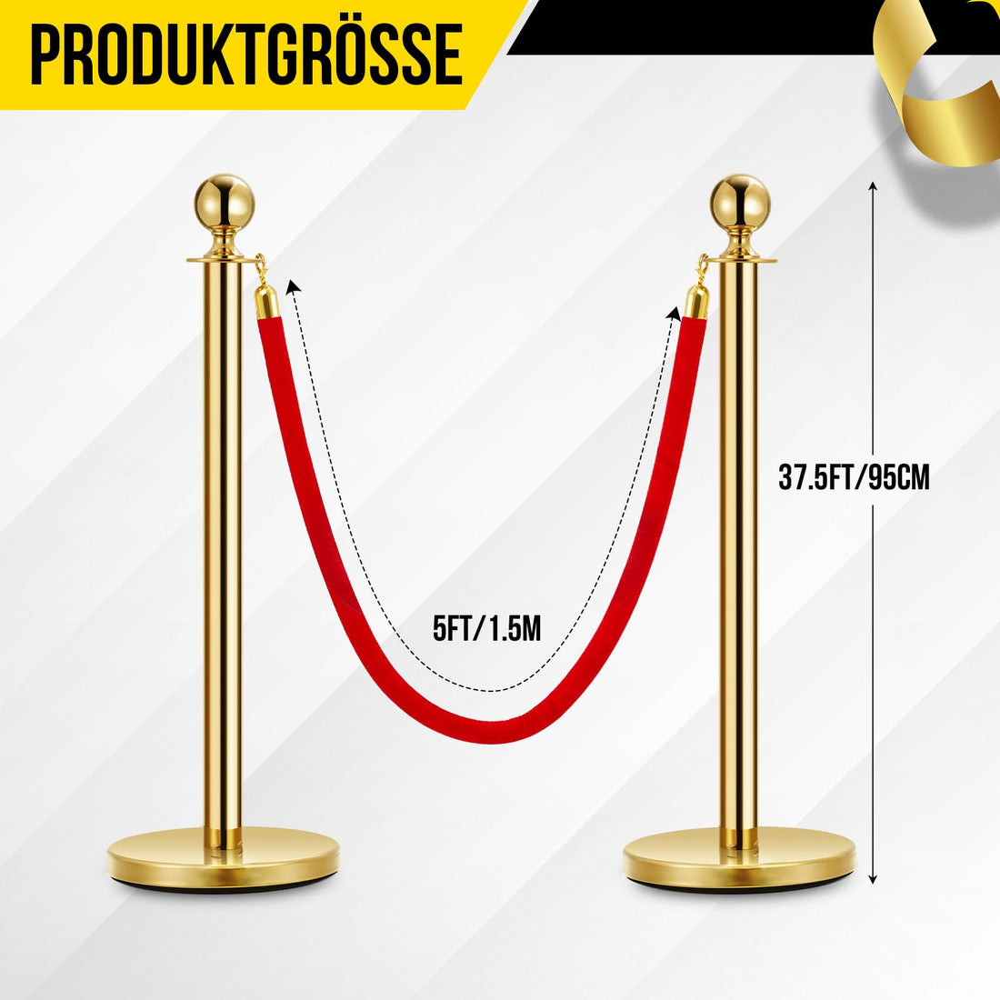 GARVEE Colonnine segnapercorso dorate con corda in velluto rosso da 152 cm, altezza 95 cm, per matrimoni, hotel e ingresso VIP