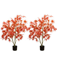 Garvee Set da 2 pezzi di acero artificiale da 4 piedi con foglie autunnali e vaso per decorazioni autunnali e feste in rosso