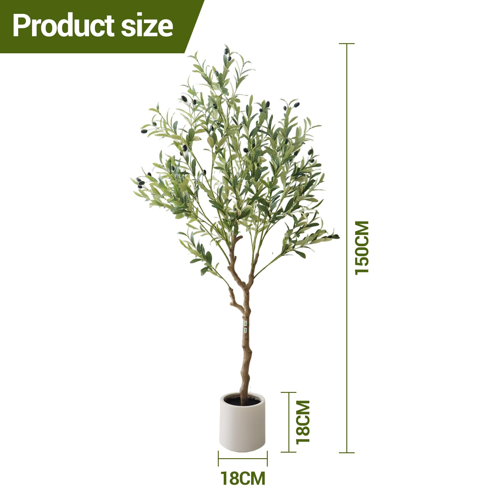 Albero di ulivo artificiale Garvee da 150 cm, vaso bianco, decorazione per interni, soggiorno, ufficio e giardino