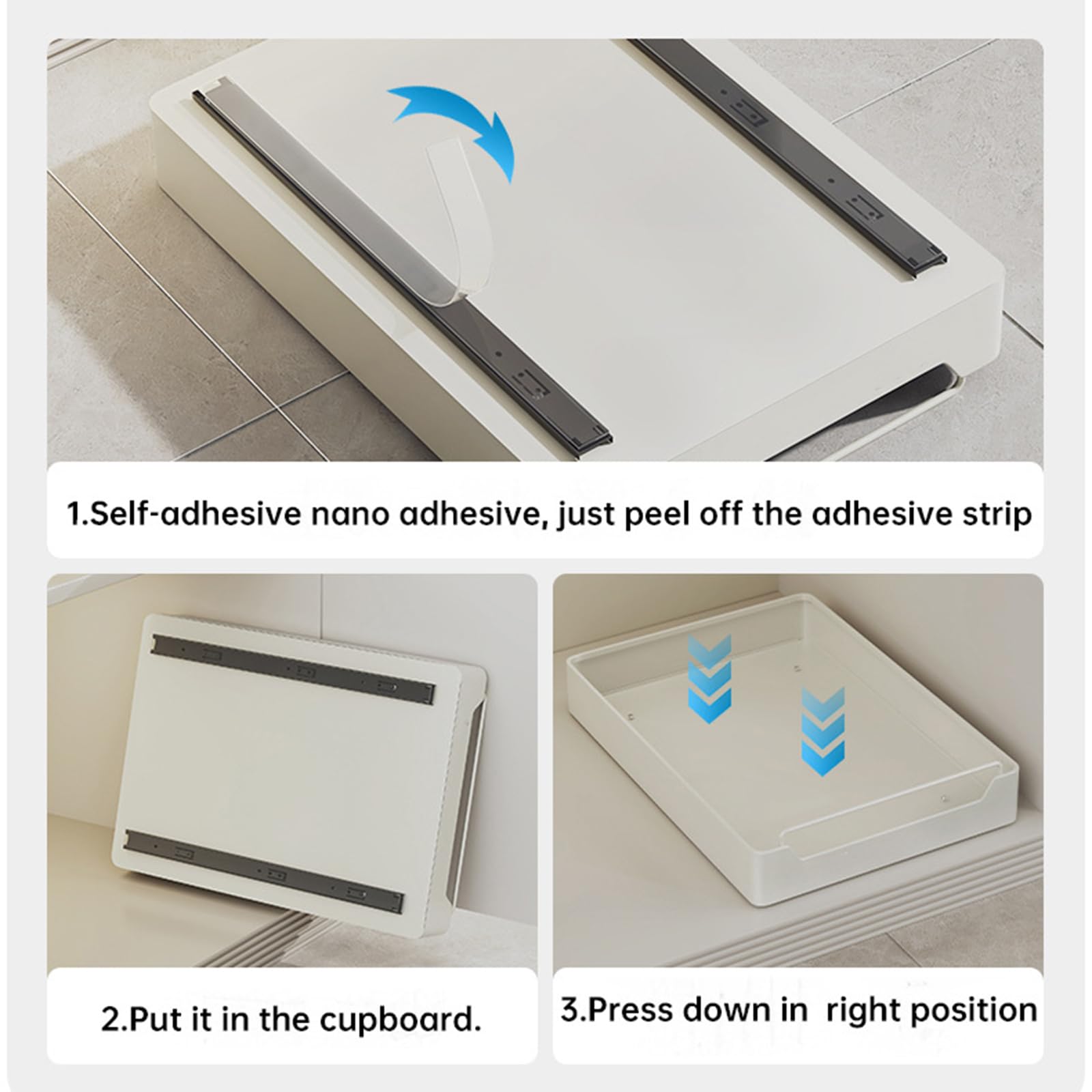Cassetto telescopico Garvee, cassetto estensibile, organizer per mobili da cucina, 20 cm L x 43 cm P x 7 cm A, nero, senza fori o chiodi.